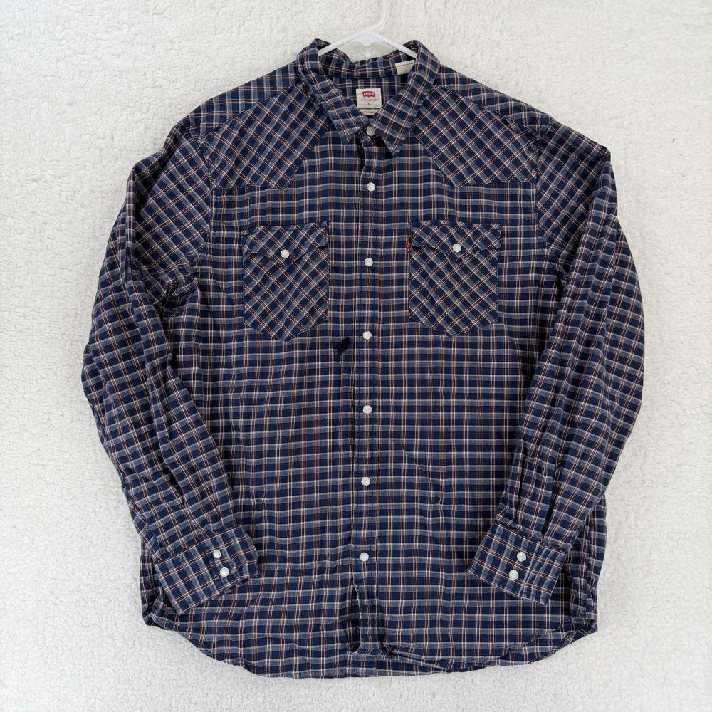 Levi's Shirt Mens XL Blue Plaid Flannel Long Sleeve Western Button Front Casual